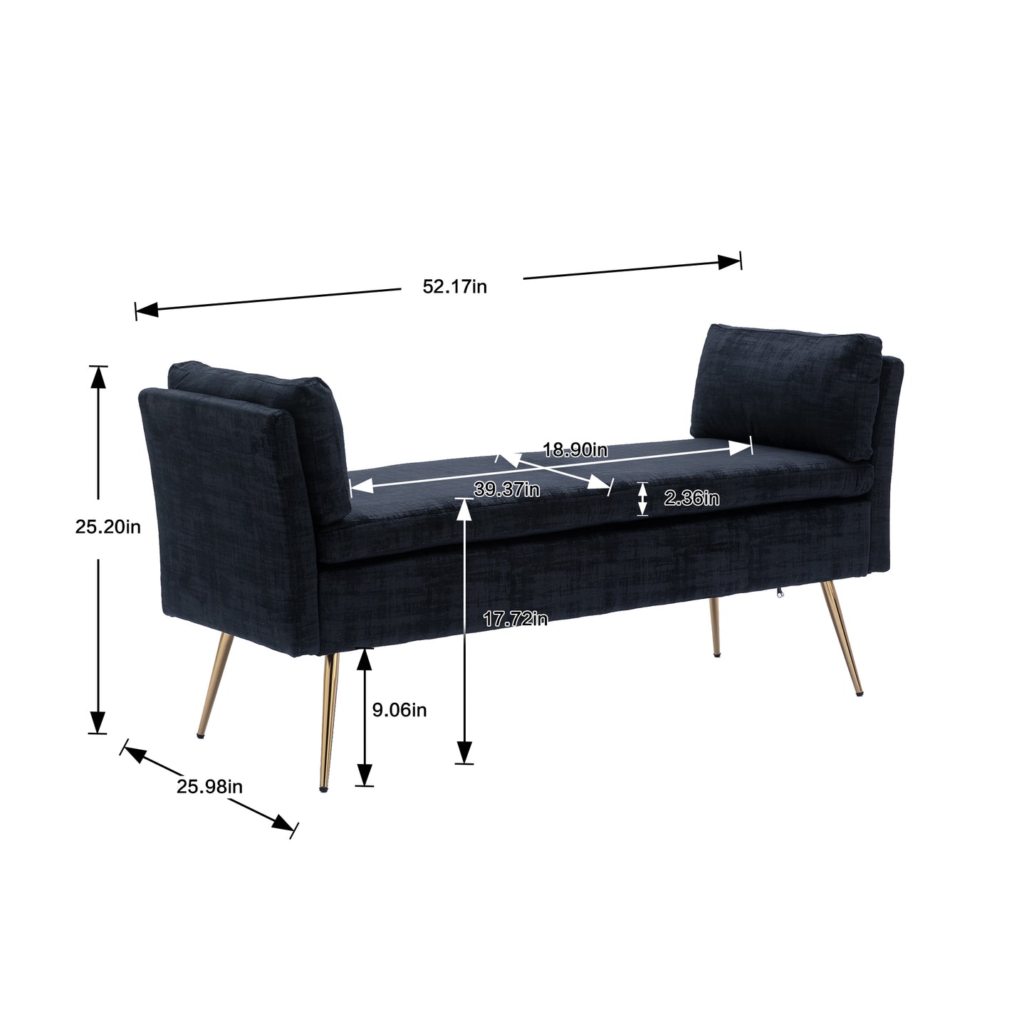 Kade Velvet Bench 52"  Black