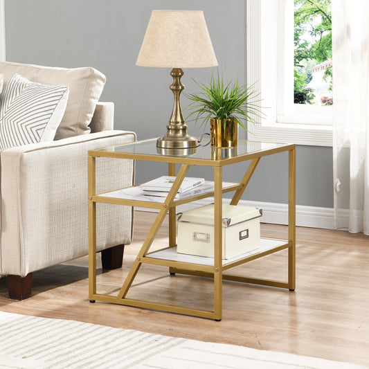 Lynn Square Marble End Table Gold+White