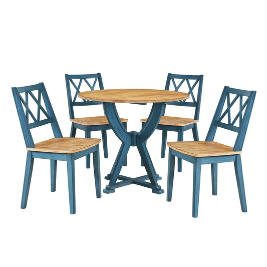 Lylon 5-Piece Solid Wood Dining Table Sets Blue/Oak