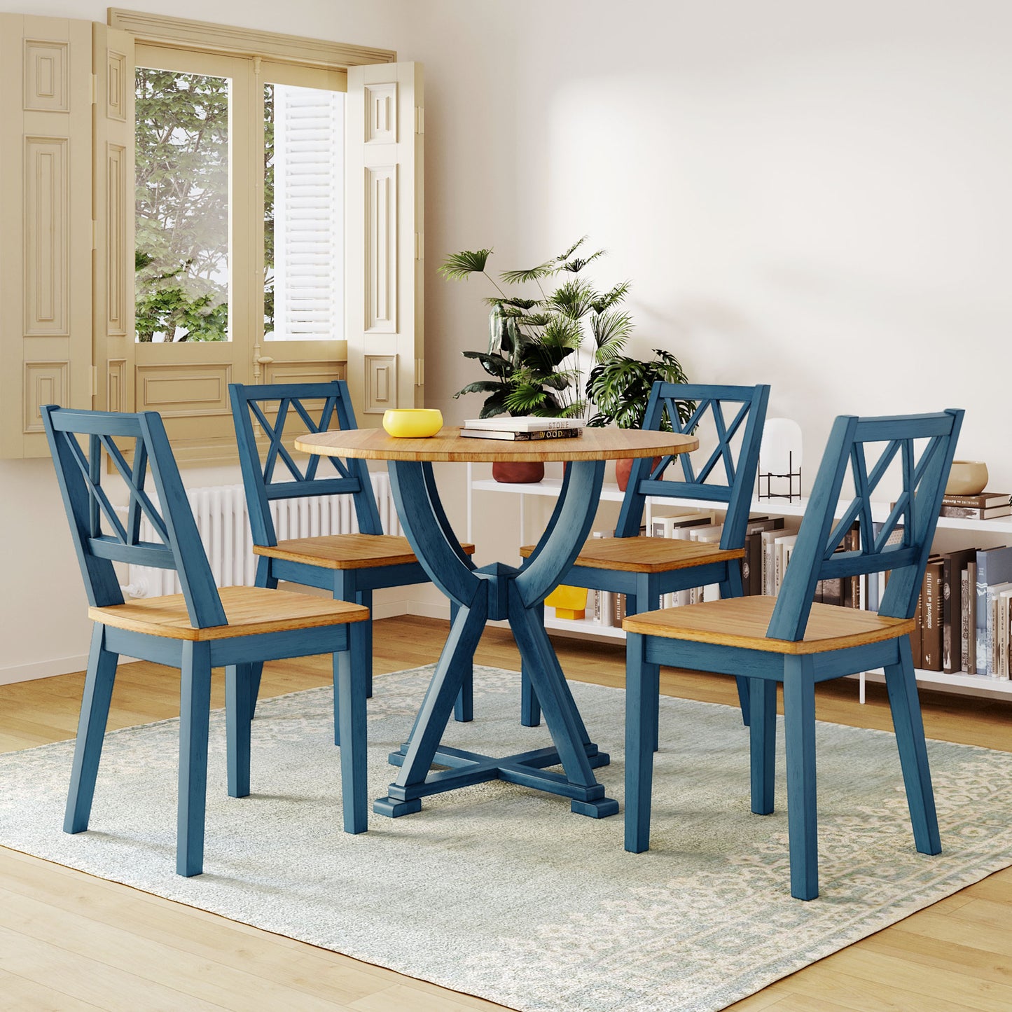 Lylon 5-Piece Solid Wood Dining Table Sets Blue/Oak