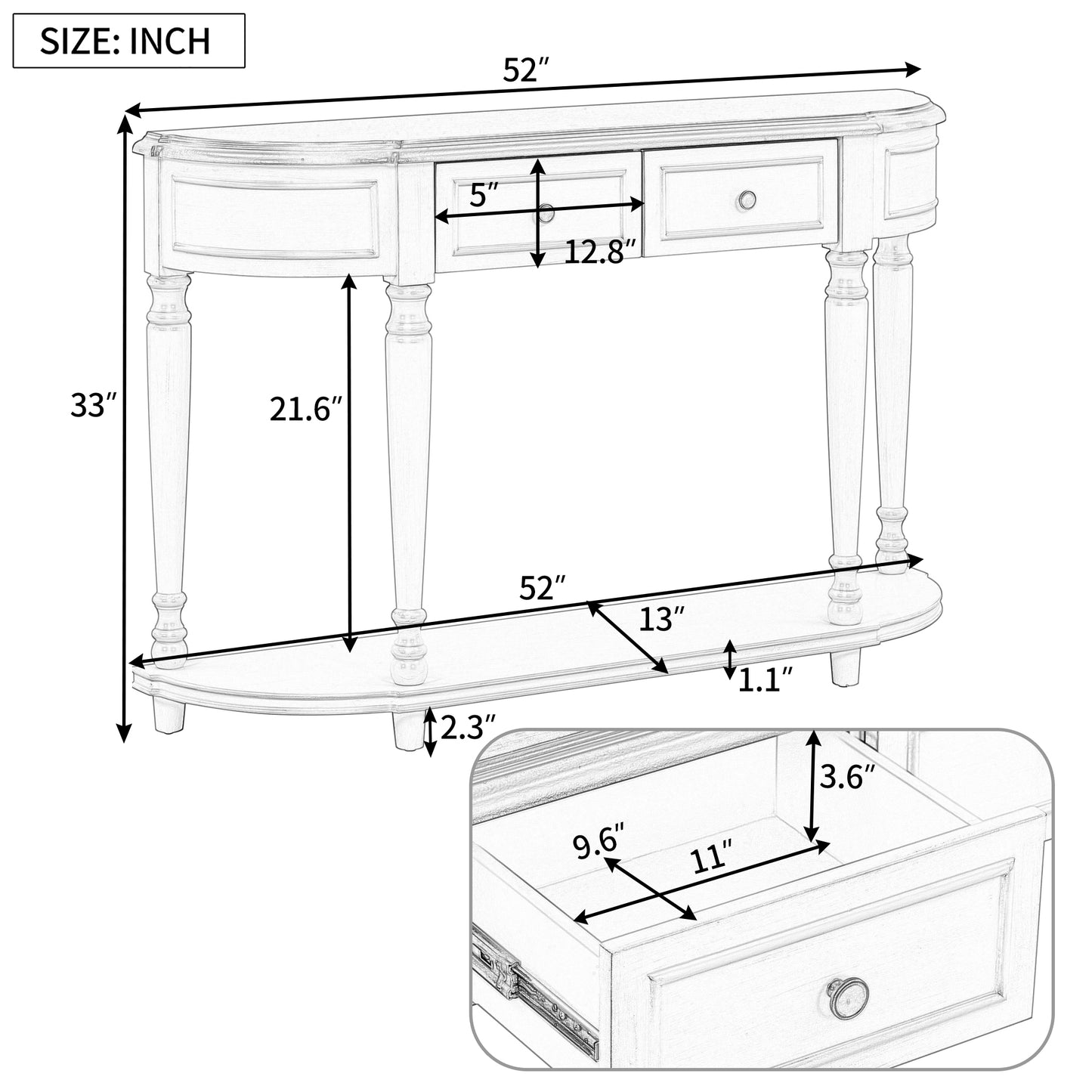 Lizella Console Table 52"  Gray