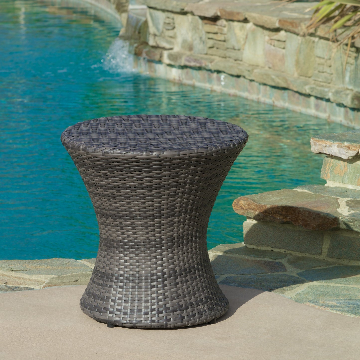 Amilia Outdoor Wicker Side Table Gray