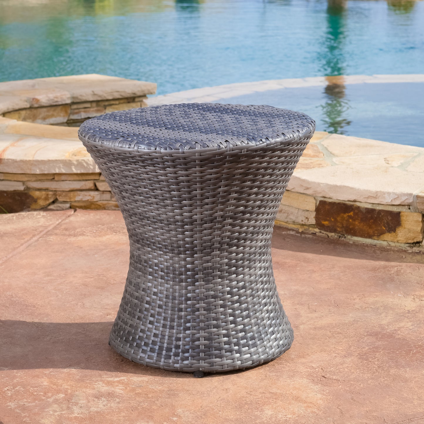 Amilia Outdoor Wicker Side Table Gray