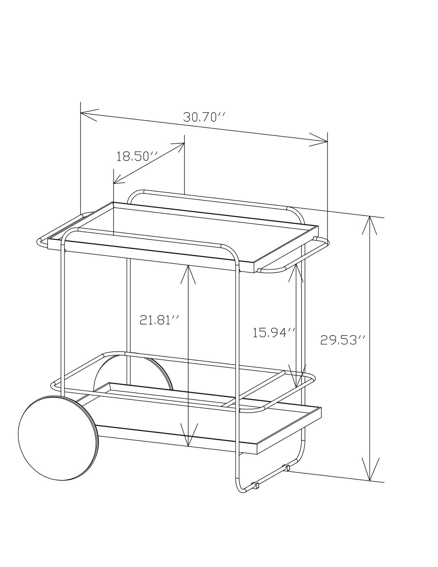 CASA Hotel Cart OAK 30.71"