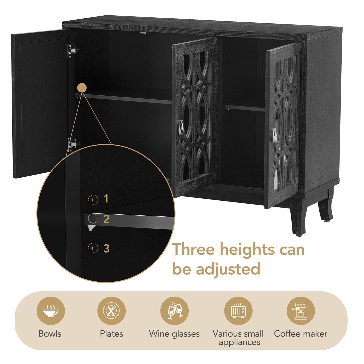 London 3 Doors Cabinet Black