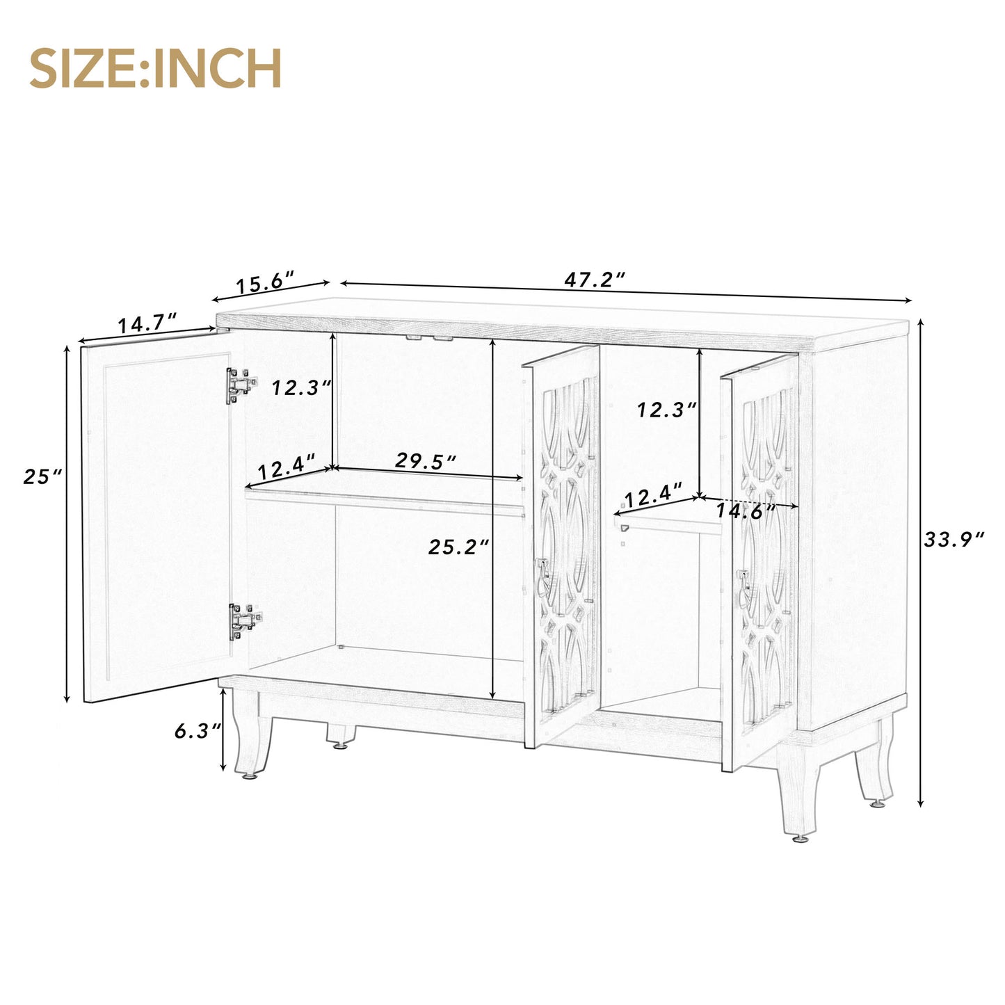 London 3 Doors Cabinet Natural Colour