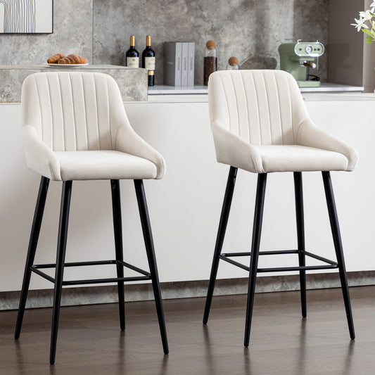 Lily Set of 2 Velvet Bar stools White
