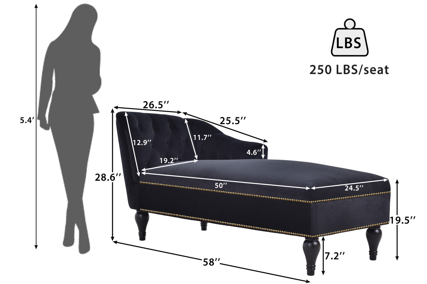 Sandra Lounge Chair 58" Black