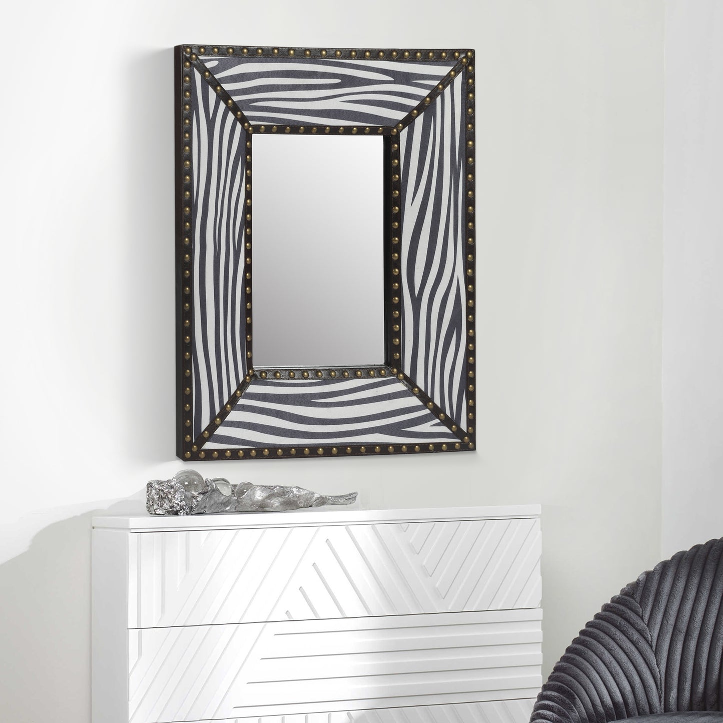 Minerva Zebra Pattern Wall Mirror Black/White