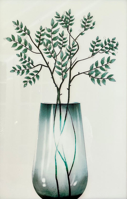 Green Leaves 3D Crystal Porcelain Painting