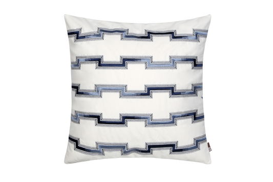 Embroidered Accent Pillow Square Cushion Cover & Insert Blue/White for Decorative Living Room Bedroom 50X50cm