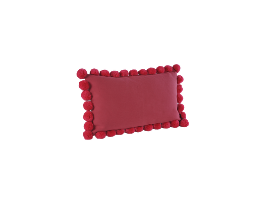 Pom-Poms Lumbar Cushion Cover & Insert  Red