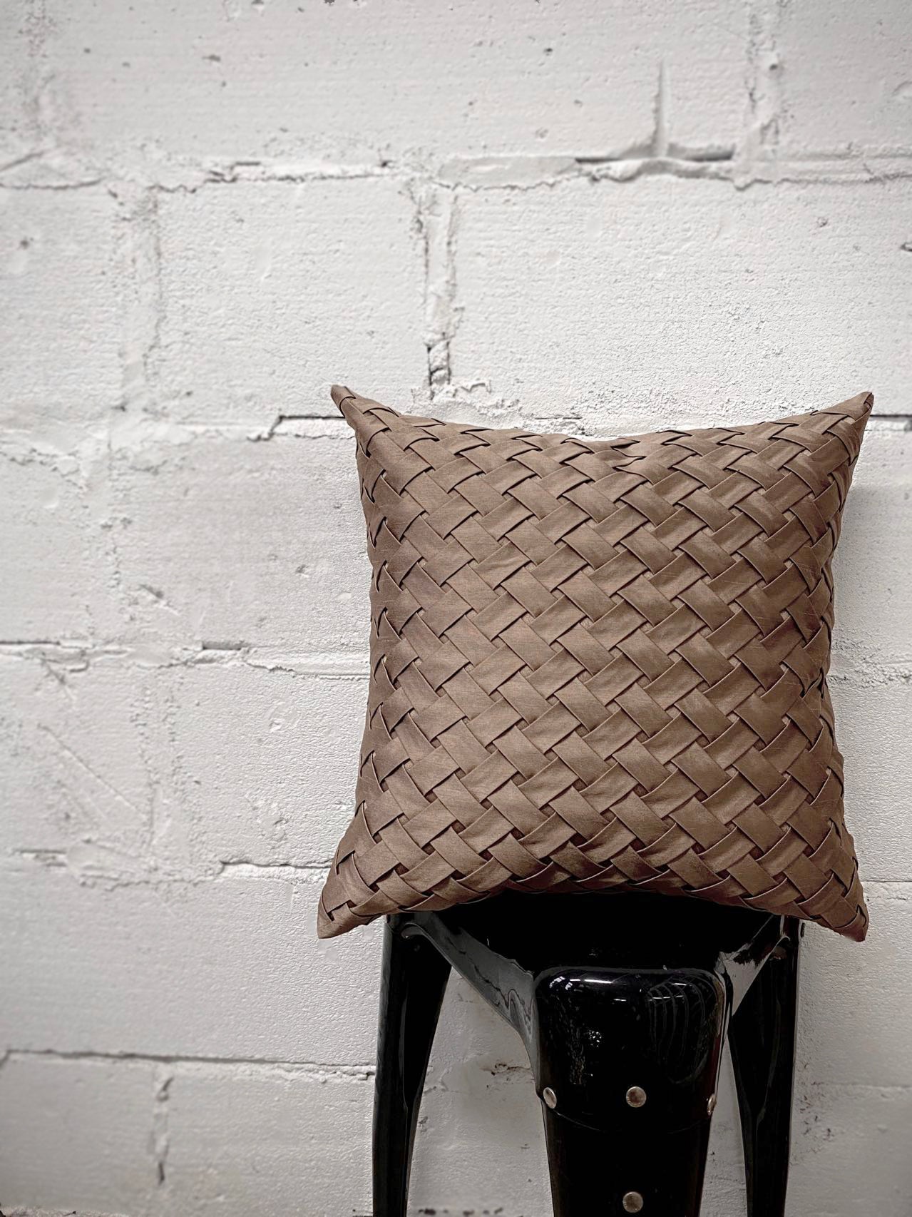 Woven Rattan Pattern Square Accent Pillow Cushion Cover & Insert Brown