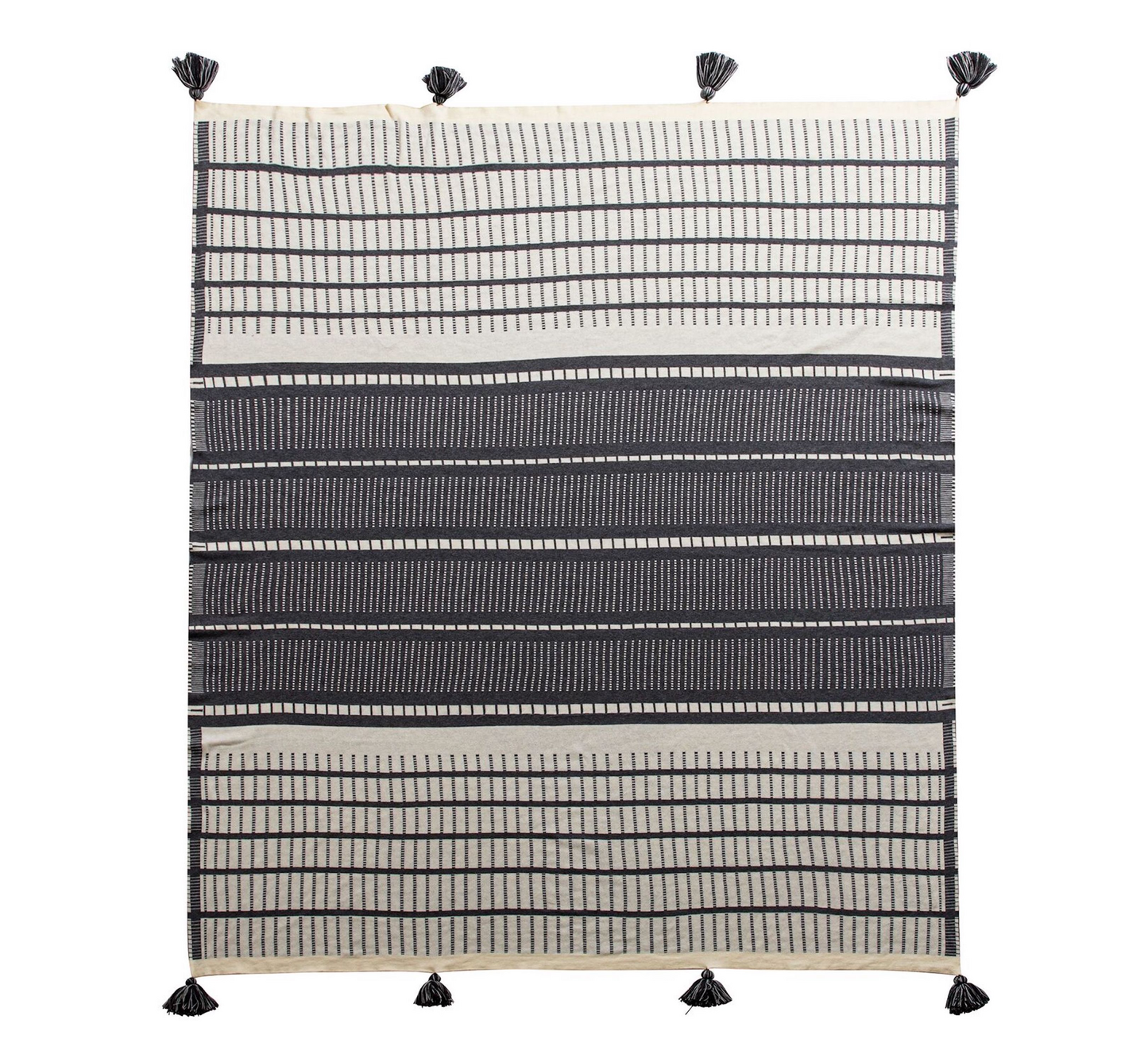 Modern Tassels Cotton Textured Throws Blanket Black/White 63" X 51"