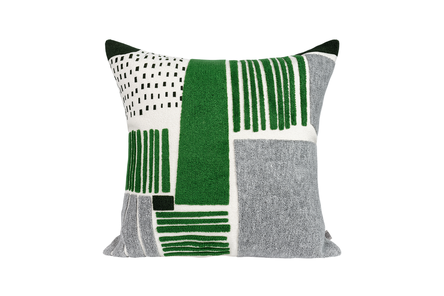 3D Towel Embroidered Square Cushion & Insert Green / Gray