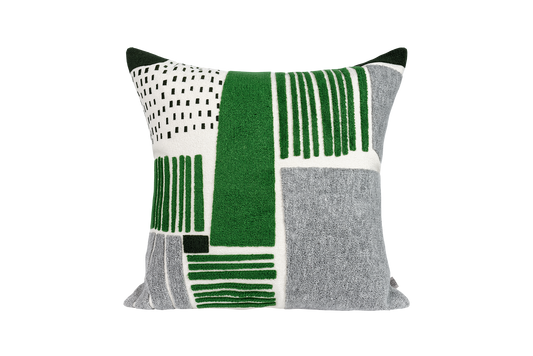 3D Towel Embroidered Square Cushion & Insert Green / Gray