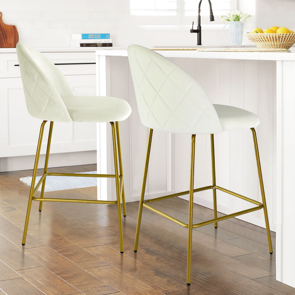 Beige velvet bar discount stools